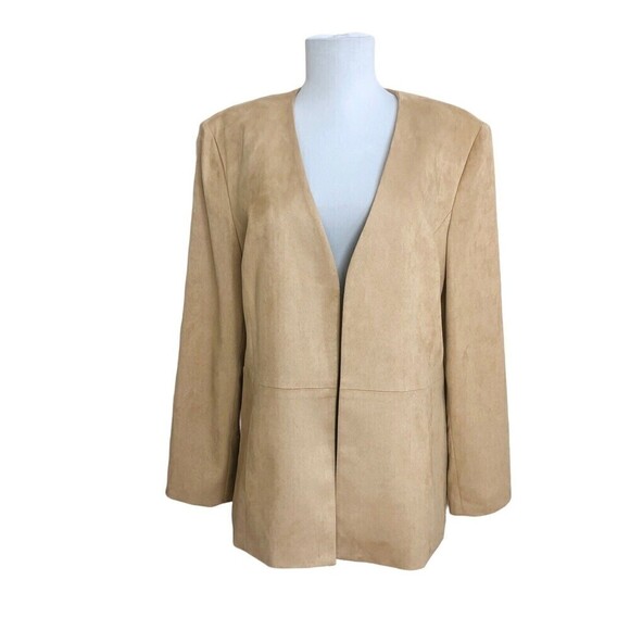 Talbots Faux Suede Mole Skin Blazer 14P Tan Quiet Luxury Academia Office Open - Picture 2 of 8